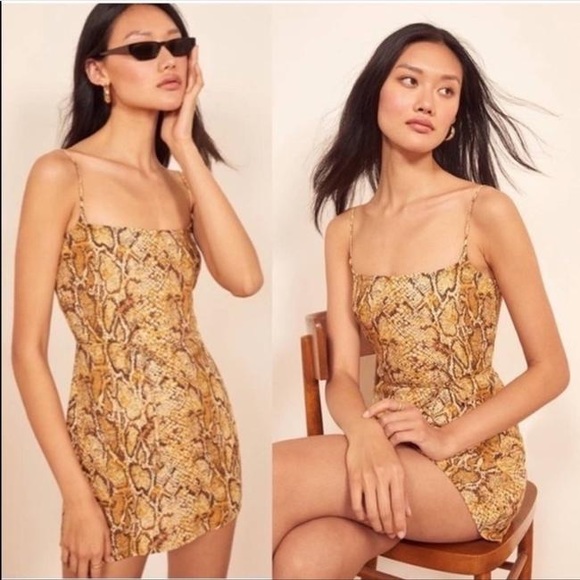 Reformation Dresses & Skirts - NWT Reformation Vivette Gold Yellow Snake Skin Printed Dress